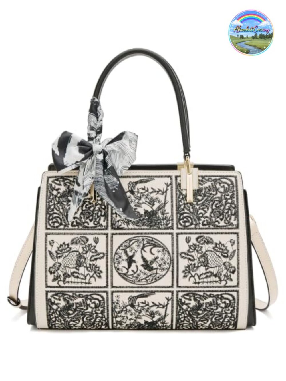 FOXLOVER Embroidered Vintage Satchel Handbag with Adjustable Strap
